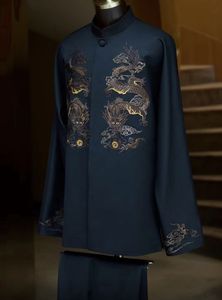 Col montant de style chinois personnalisé vêtements pour hommes d'âge <span class=keywords><strong>moyen</strong></span> et Dlderly mince <span class=keywords><strong>robe</strong></span> noire <span class=keywords><strong>costume</strong></span> - Product Image 2