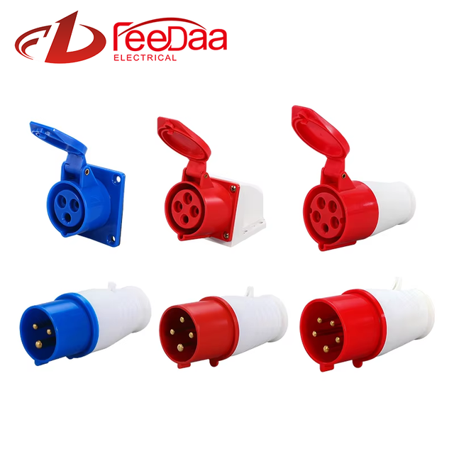 Male Female Industrial Plug Socket 380V 32A 2 3 4 5 Pin Industrial Socket and Plug for Reefer Container ABS Industrial