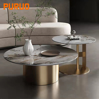Vente en gros de plateau en pierre frittée Puruo Mobilier de salon en or brossé et noir Ensemble de table à thé Table basse à usage domestique