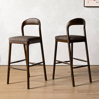 Chaise de bar haute en bois massif et tissu, style nordique, moderne et simple, pour réception, fauteuil de cuisine de luxe stable