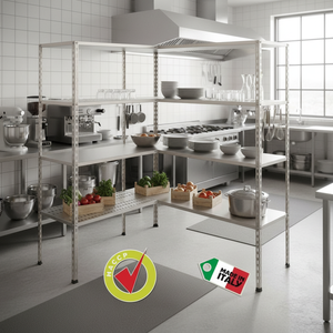 Unità di Stoccaggio per Cucina in Acciaio Inox AISI 304 INOX POWER, 4 Ripiani, 120x40x180cm, Italia - Product Image 3
