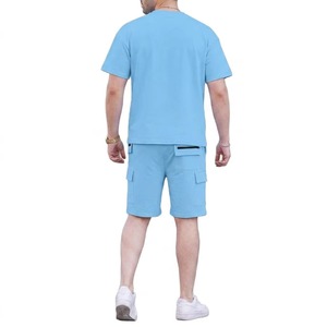 Ensemble T-shirt décontracté bleu clair à manches courtes et short cargo pour homme – Coton respirant, écologique, coupe régulière, tenue d'été coupe-vent - Product Image 4