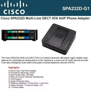 อะแดปเตอร์โทรศัพท์ FXO พอร์ต SPA232D หลายสาย DECT ATA VoIP - Product Image 4