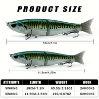 Cheery Lvde 18 centimètres 65.5g simple articulé ABS poisson de glisse naufrage leurre gros gibier truite basse pêche appâts de natation