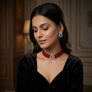 Silver Plated Hydro Bead Choker Necklace Set Royal <b>Blue</b> Sapphire Multi Layer Crystal Beads Collar Necklace with CZ <b>Stud</b> <b>Earrings</b> - Product Image 1