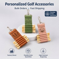 Porte-clés en similicuir gravable au laser avec 5 tees en bois, porte-tee de golf suspendu en cuir PU gravé au laser pour golfeur
