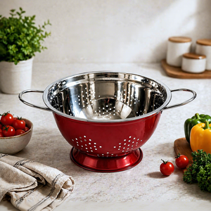 Stainless Steel Colander with Handles Cherry Silver Kitchen Strainer Basket for Washing Fruits <b>Vegetables</b> Pasta Rice Serveware - Product Image 4