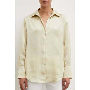 Camisa Básica de Satén para Mujer, Color Crudo Oscuro, con Botones, Estilo Minimalista para el Día a Día - Product Image 5