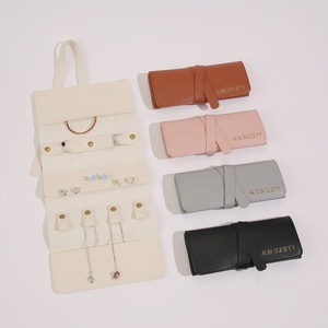 Luxury Handmade PU Leatherette Jewelry Roll <b>Pouch</b> Custom Logo <b>Mini</b> Travel Organizer Case for Necklaces Bracelets Earrings Rings - Product Image 1