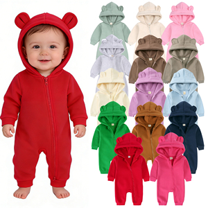 <strong>Winter</strong> Newborn Unisex Thick Hooded <strong>Baby</strong> Onesie <strong>Romper</strong> With Two-Way Zipper Spandex/Cotton Fabric Europe &amp; America Style - Product Image 1