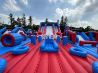 Parcours d'obstacles gonflable géant 15x15m, aire de jeux gonflable commerciale, arène de parcours d'obstacles, parcours de défi d'obstacles