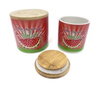 Set Stoples Bumbu Keramik Ramah Lingkungan Desain Khusus dengan Tutup dan Penutup Bambu Kapasitas 150ml Bentuk Bulat Gaya Bunga