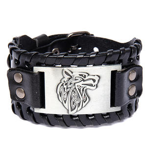 Vikingo <span class=keywords><strong>de</strong></span> cuero ancho nórdico para pulsera para hombres Punk Cross-Border con patrón geométrico <span class=keywords><strong>de</strong></span> cabeza <span class=keywords><strong>de</strong></span> Lobo celta <span class=keywords><strong>de</strong></span> moda gran oferta - Product Image 3