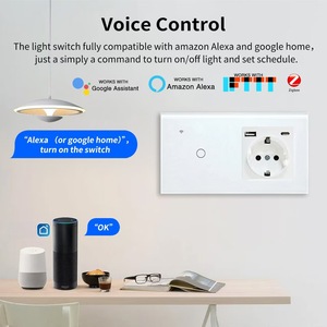 Interrupteur tactile intelligent Zigbee 2 voies, prise murale EU, double port de charge USB A et C, panneau en verre de luxe pour <span class=keywords><strong>Alexa</strong></span> Google Home - Product Image 5