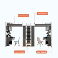 Lit superposé double en métal avec bureau, armoire et escalier de rangement pour 2 personnes - Design moderne, couleur et taille personnalisables - Lit pour dortoir étudiant