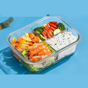 Eco-friendly Bamboo Lid Clear Glass Fruit Salad Container Bowl Glass Bento Food Storage Lunch Box