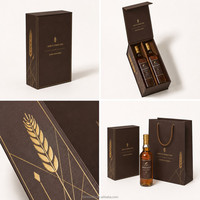 Coffret Cadeau Double Whisky Personnalisé – Boîte Rigide Haute et Profonde Ambre avec Dorure Or en Feuille de Blé pour Deux Bouteilles