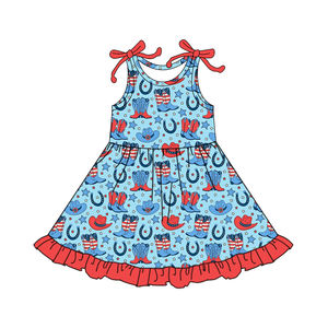 Vestido de Verano para Niña GSD3527, Personalizado, Azul y Rosa, con Lazos y Fresas, Manga Corta, Venta al por Mayor - Product Image 5
