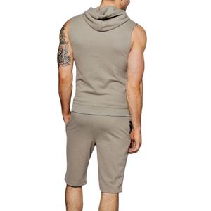 Survêtement d'hiver pour homme, grande taille, sans manches, coupe ajustée, 100% coton, en molleton éponge, pour le jogging, avec sweat à capuche et short - Product Image 2