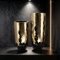 Vases à fleurs dorés et noirs pour la décoration d'hôtel, vase à fleurs haut de gamme, décoration de jardin, grands pots
