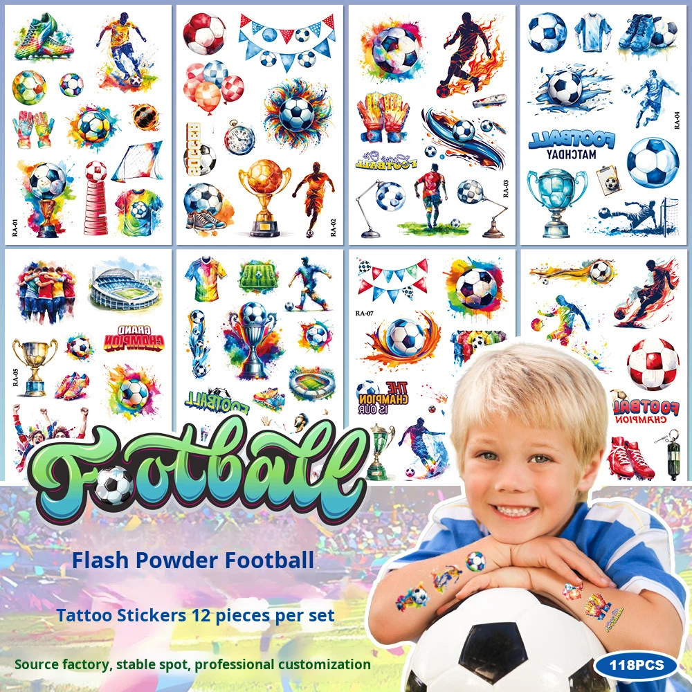 Water Resistant Football Tattoo Sticker Water Transfer Printed Sports Events Club Carnival Party European Body Face 1-3 Days