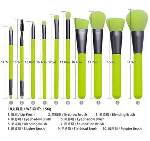 Logotipo personalizado 10 piezas Premium sombra <span class=keywords><strong>de</strong></span> ojos <span class=keywords><strong>maquillaje</strong></span> <span class=keywords><strong>brochas</strong></span> base sintética mezcla cara polvo neón verde <span class=keywords><strong>maquillaje</strong></span> cepillo conjunto - Product Image 2
