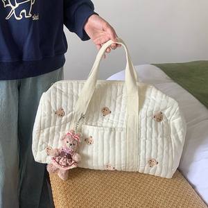 Bolsa de pañales bordada de gran capacidad, de lona, con asa suave y cierre de cremallera, para madres y bebés, para viajes, en blanco y negro - Product Image 4