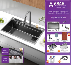 Lavello da Cucina a Doppia Vasca in Acciaio Inox 304 Spazzolato Nero con Rubinetto, Display Digitale Intelligente, Multifunzionale e Moderno - Product Image 5