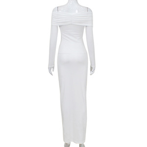 <span class=keywords><strong>Robe</strong></span> longue de soirée élégante pour <span class=keywords><strong>femme</strong></span>, style bustier, manches longues, froncée, moulante, idéale pour les fêtes et mariages - Vente en gros - Product Image 6