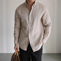 Chemise de travail pour homme en lin perlé de luxe, à manches longues et boutonnée, style décontracté chic, personnalisable