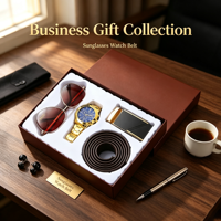 Ensemble cadeau pour homme de haute qualité, 3 pièces, montre argentée, ceinture noire, lunettes de soleil aviateur, ensemble de montres de mode pour homme, boîte cadeau