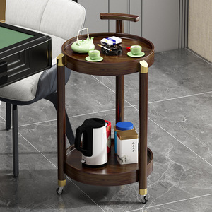 Chinese Style Solid Wood Serving Cart With Wheels Portable Kitchen Storage Trolley For Living Room Or Dining Area - Product Image 4