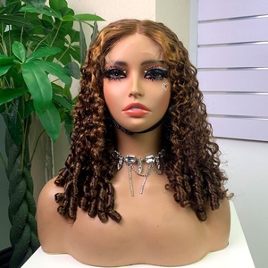 Perruque à fermeture en dentelle 5x5 haute densité 300% Super Double Drawn Pixie Curly 14, 16, 18 pouces SDD en cheveux humains pour femmes noires - Product Image 1