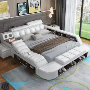 Meubles modernes, ensemble de chambre à coucher, cadre en velours, rangement de luxe, tête de lit italienne, lit Double européen King Size