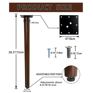 Pieds <span class=keywords><strong>de</strong></span> table ronds en bois <span class=keywords><strong>de</strong></span> noyer foncé <span class=keywords><strong>de</strong></span> 28,3 pouces (72 cm), assemblage facile, pieds <span class=keywords><strong>de</strong></span> table/bureau ronds en bois massif <span class=keywords><strong>de</strong></span> caoutchouc - Product Image 2