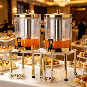 Dispensador de Bebidas Acrílico FLEY de 8L, Autoservicio, Marco Dorado, Contenedor para Bebidas Frías y Calientes, para Hoteles, Restaurantes y Servicios de Catering - Product Image 1