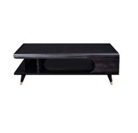 Table basse noire en bois solide brillante de luxe avec la décoration d'or