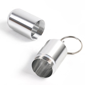 Aluminum Alloy Cotton Swab Holder Small Size Waterproof Airtight Pill Storage Case Keychain Silver Round 14-25mm Capacity 1 - Product Image 2
