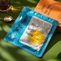 Emballage personnalisé pour masque facial avec logo, pochette en plastique à 3 soudures latérales avec encoche de déchirement pour le stockage de masques en crème ou en feuille
