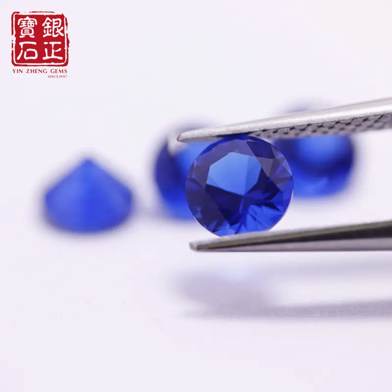 Precio más bajo suelto real nano piedra sintética azul joyas de piedras preciosas de zafiro