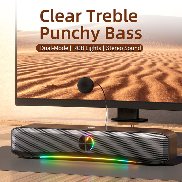 E-3600  Soundbar for PC/Conference with RGB Light, Noise-Cancelling Mic, Dual Drivers & Wired USB-Aux Connectivity