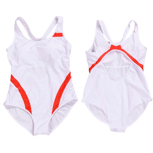 Traje de baño blanco de una pieza con cuello redondo UPF50+ para natación y deportes acuáticos - Product Image 4