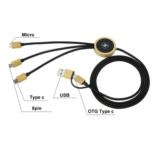 Thân Thiện Với Môi Tre LED Phát Sáng <span class=keywords><strong>Logo</strong></span> Sạc Cáp Đa-Màu Sắc Ánh Sáng 6-In-1 <span class=keywords><strong>USB</strong></span> Nylon Tùy Chỉnh In Thiết Kế <span class=keywords><strong>Logo</strong></span> Cho Điện Thoại - Product Image 5