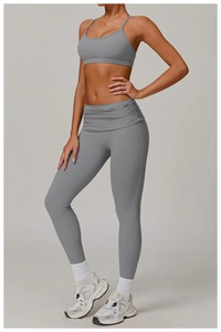 Short de gymnastique de yoga de haute qualité pour femmes taille supérieure personnalisable taille moyenne ensemble de fitness 2 pièces Spandex/Nylon évacuant la transpiration - Product Image 3