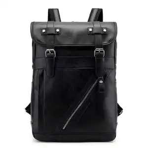 Waterproof PU Leather Backpack Male 14 Inch PU Laptop Backpack Business Leather Bookbag Mochila Masculina