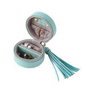 Wholesale Custom Zipper Portable Leather Small Jewelry Box Organizer with Logo Mini Round Travel Ring Earring Jewellery Case