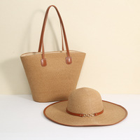 Ensemble Chapeau de Paille et Sac Tressé Grande Capacité – Accessoires Assortis pour Plage, Voyage en Plein Air, Vacances en Bord de Mer et Loisirs