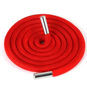 Custom High Quality Red Coarse Round Polyester Hoodie String With Silver Metal Aglet Hoodie Drawcord