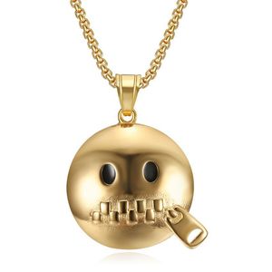 Collar con Colgante de Emoji 'Shut Up' en Acero Inoxidable Chapado en Oro, Joyería de Moda Unisex, Diseño Geométrico, Patrón Asimétrico DZ081 - Product Image 1