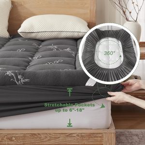 <span class=keywords><strong>Surmatelas</strong></span> matelassé en <span class=keywords><strong>bambou</strong></span> gris foncé, épais et doux, certifié OEKO-TEX, anti-bactérien, avec logo personnalisé, pour lit Queen - Product Image 5